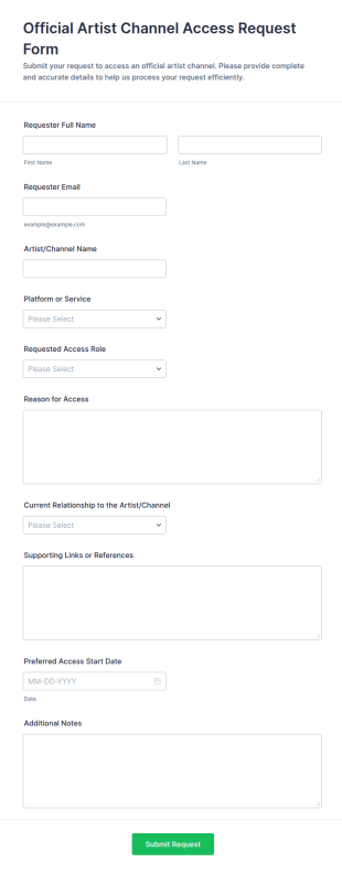 Official Artist Channel Access Request Form Template