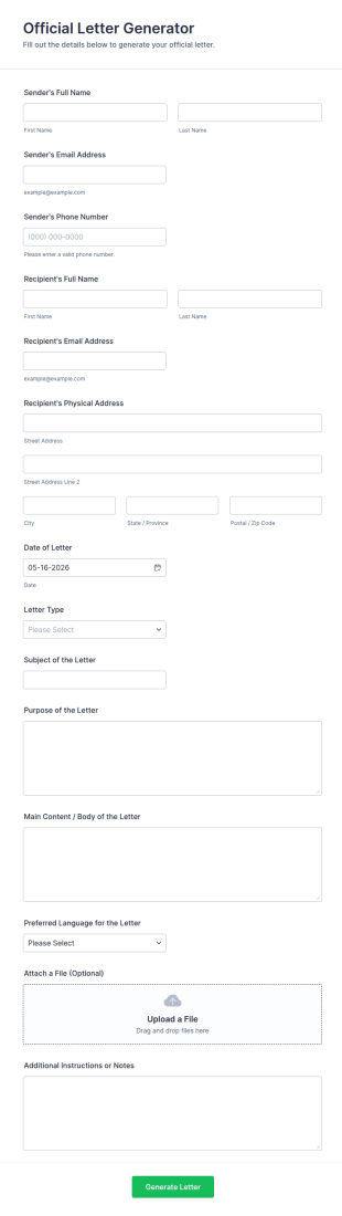 Official Letter Generator Form Template