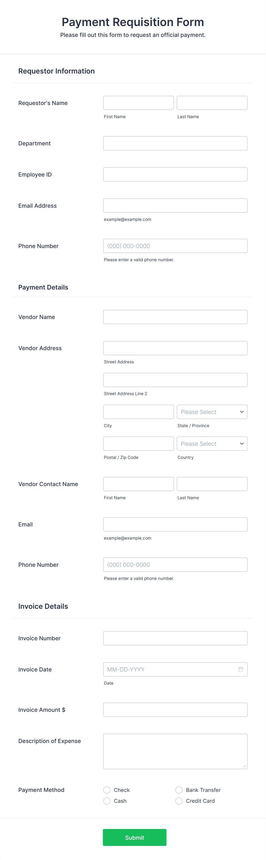Official Payment Requisition Form Template | Jotform