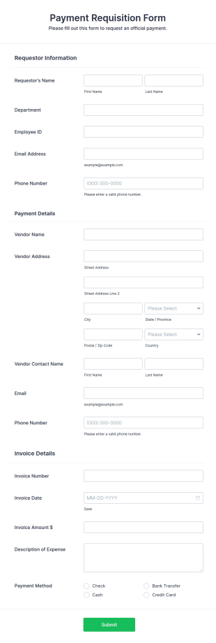 Payment Requisition Form Template