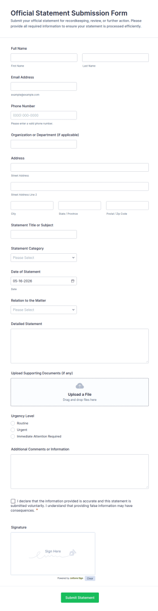Official Statement Submission Form Template