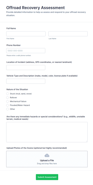 Offroad Recovery Assessment Form Template