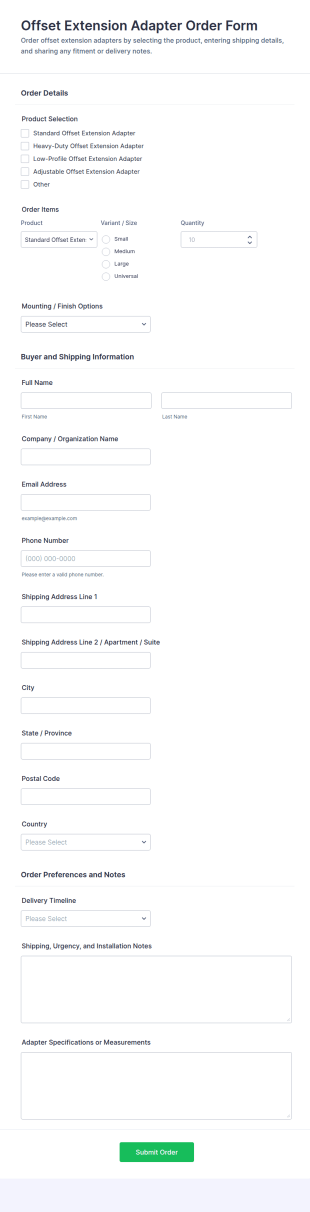 Offset Extension Adapter Order Form Template