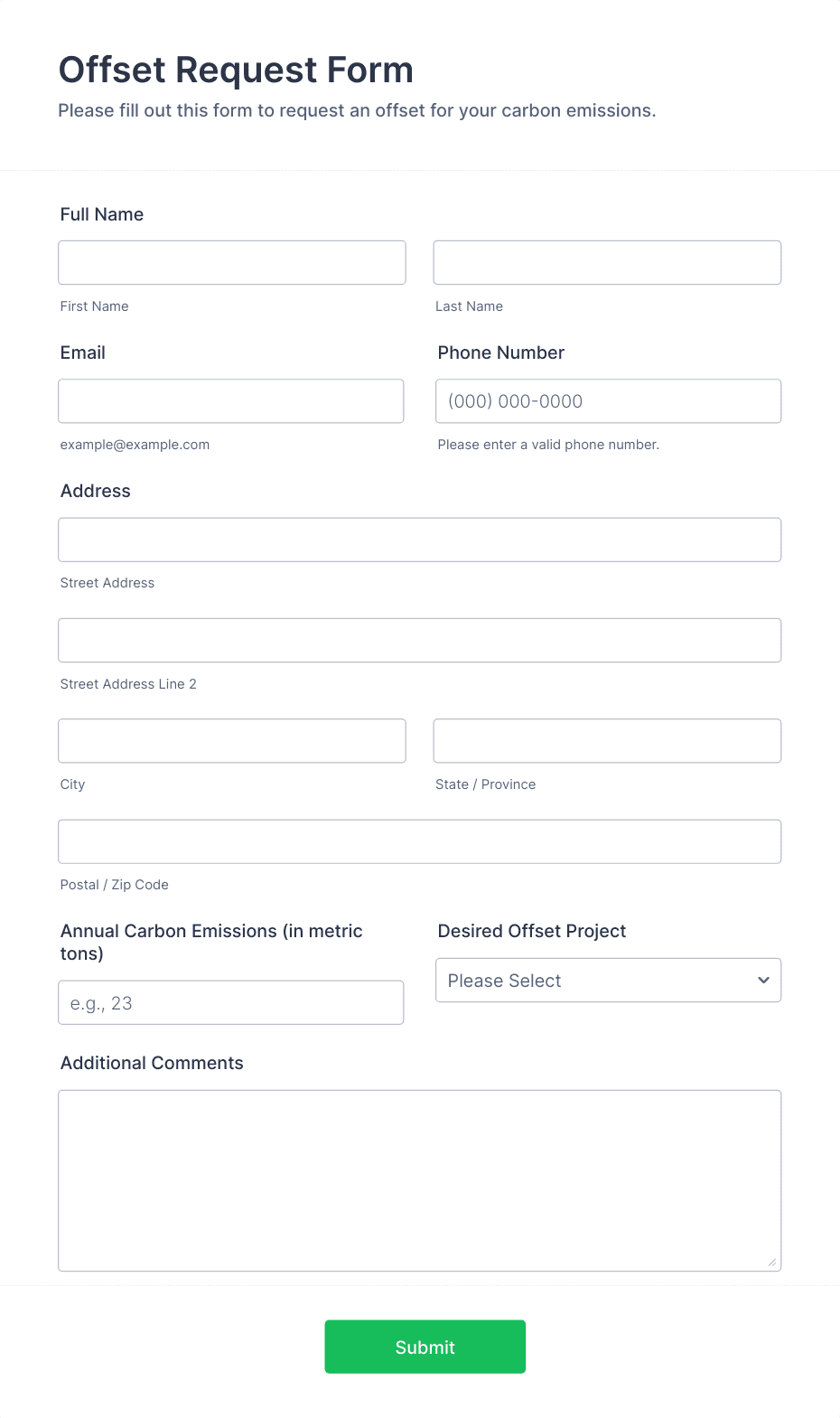 Offset Request Form Template | Jotform
