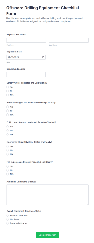 Offshore Drilling Equipment Checklist Form Template