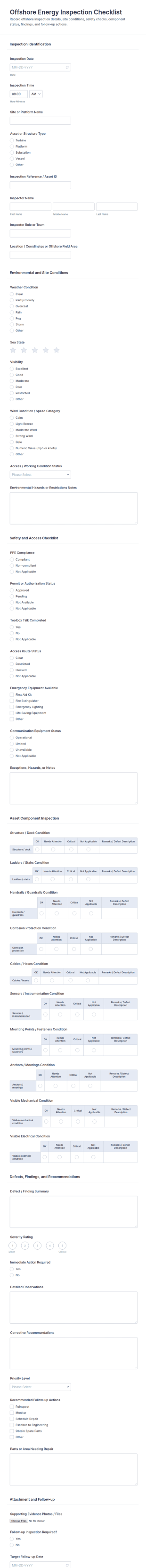 Offshore Energy Inspection Checklist Form Template