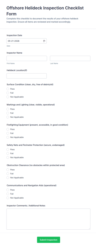 Offshore Helideck Inspection Checklist Form Template