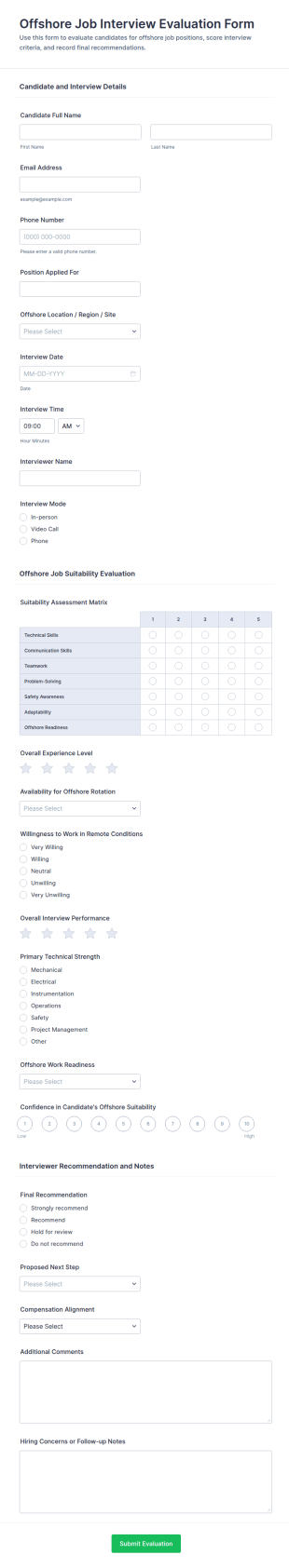 Offshore Job Interview Evaluation Form Template