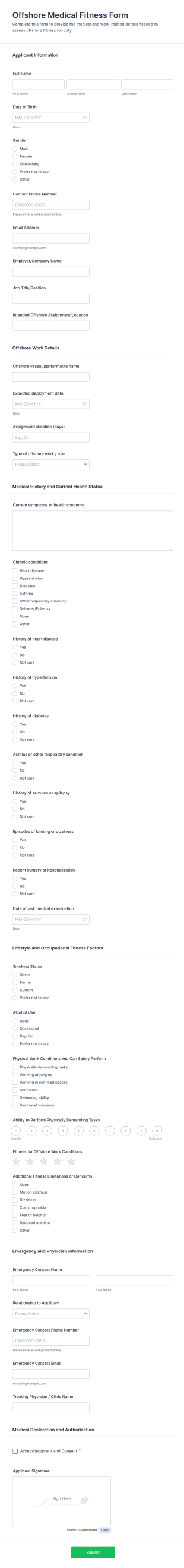 Offshore Medical Fitness Form Template