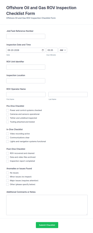 Offshore Oil And Gas ROV Inspection Checklist Form Template