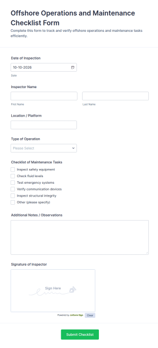 Offshore Operations And Maintenance Checklist Form Template