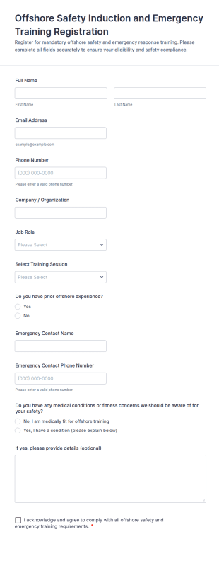Offshore Safety Induction And Emergency Training Registration Form Template