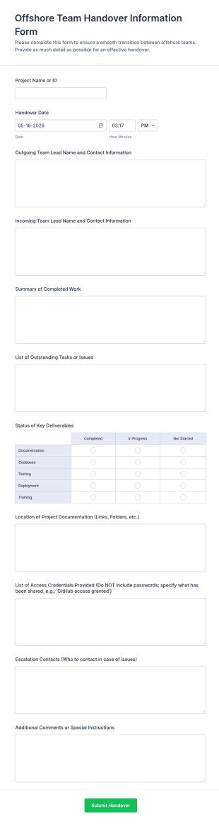 Offshore Team Handover Information Form Template