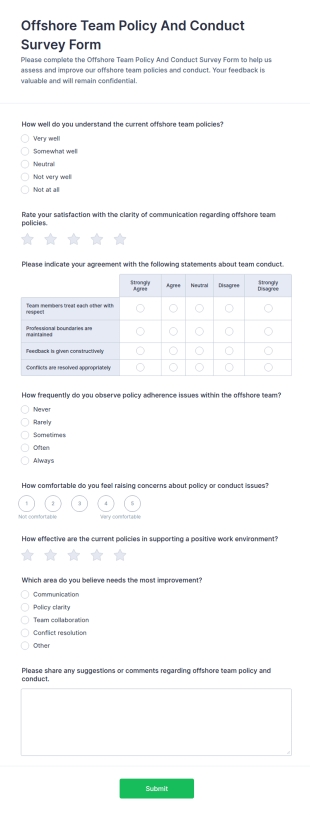 Offshore Team Policy And Conduct Survey Form Template