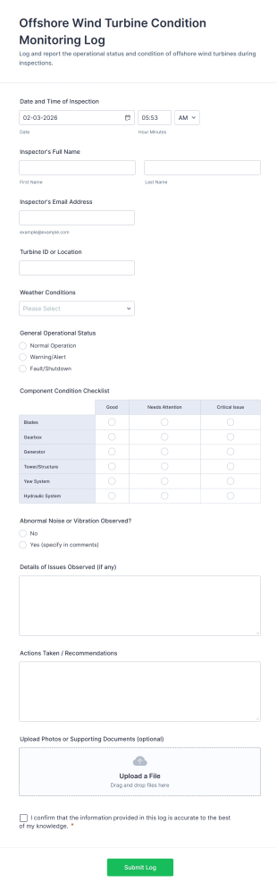 Offshore Wind Turbine Condition Monitoring Log Form Template