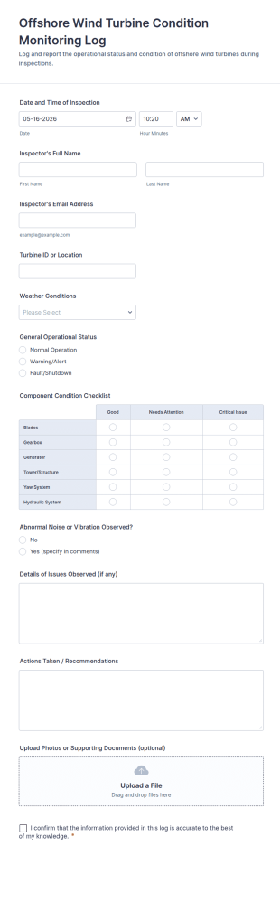 Offshore Wind Turbine Condition Monitoring Log Form Template
