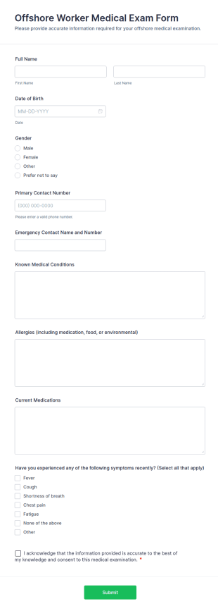 Offshore Worker Medical Exam Form Template