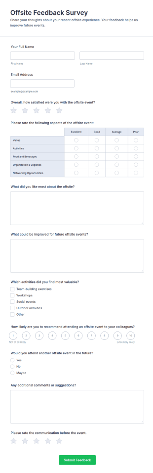 Offsite Feedback Survey Form Template