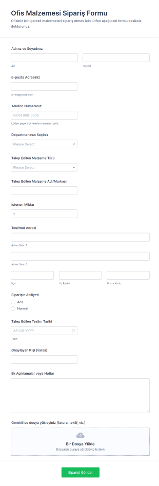 Ofis Malzemesi Sipariş Form Şablonu