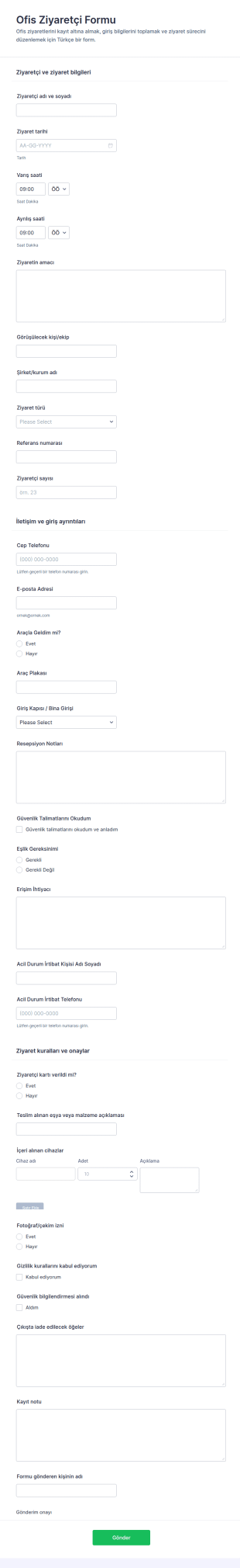 Ofis Ziyaretçi Form Şablonu