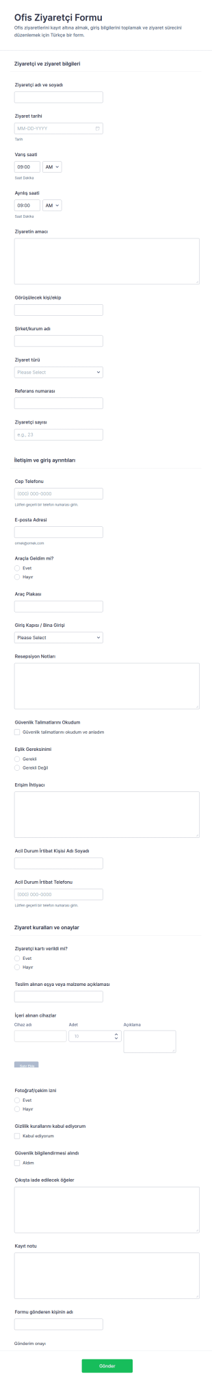 Ofis Ziyaretçi Form Şablonu