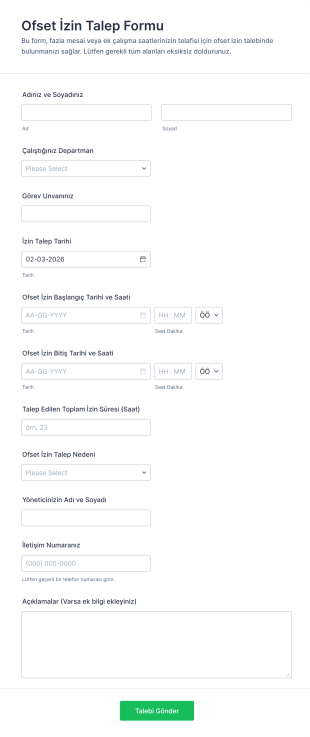 Ofset İzin Talep Form Şablonu