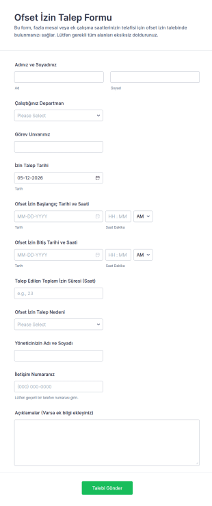 Ofset İzin Talep Form Şablonu