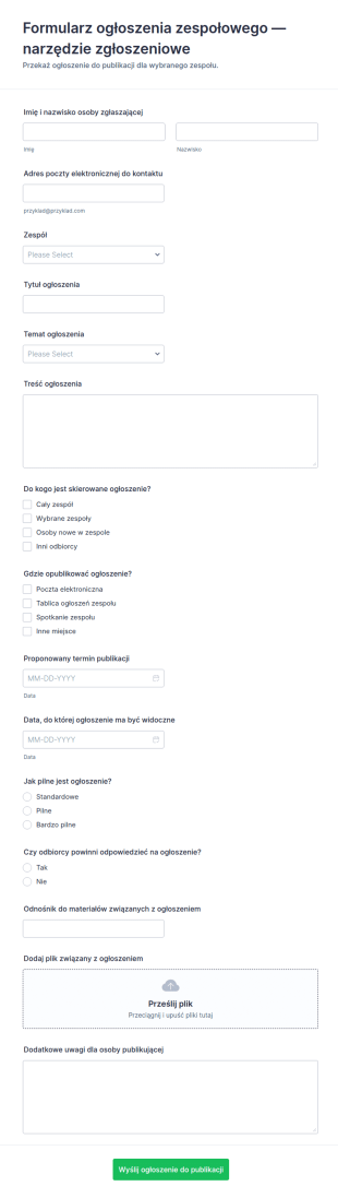 Ogłoszenie Zespołu Form