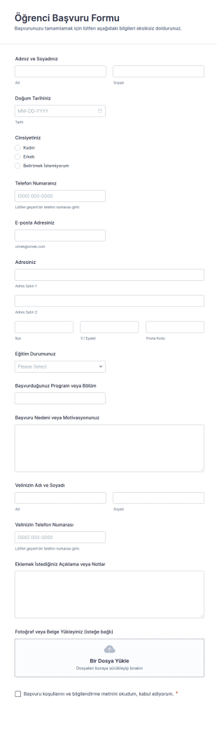 Öğrenci Başvuru Form Şablonu