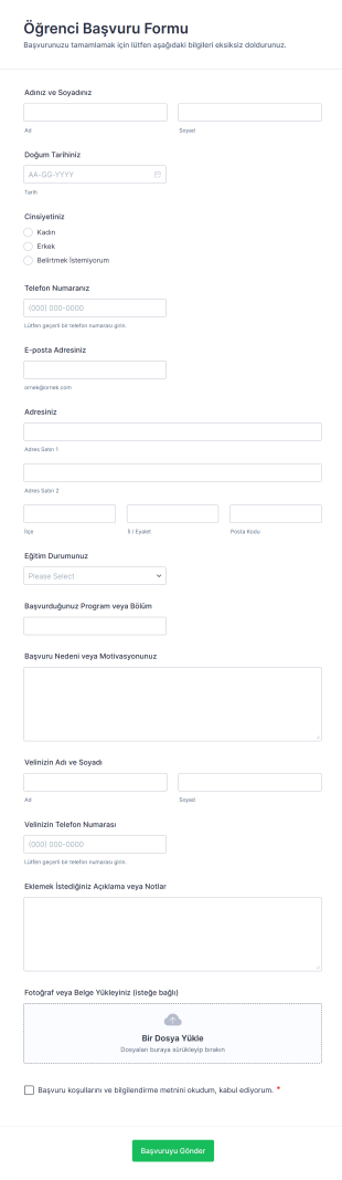 Öğrenci Başvuru Form Şablonu