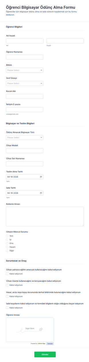 Öğrenci Bilgisayar Kredisi Anlaşması Formu 🎓💻 Form Şablonu