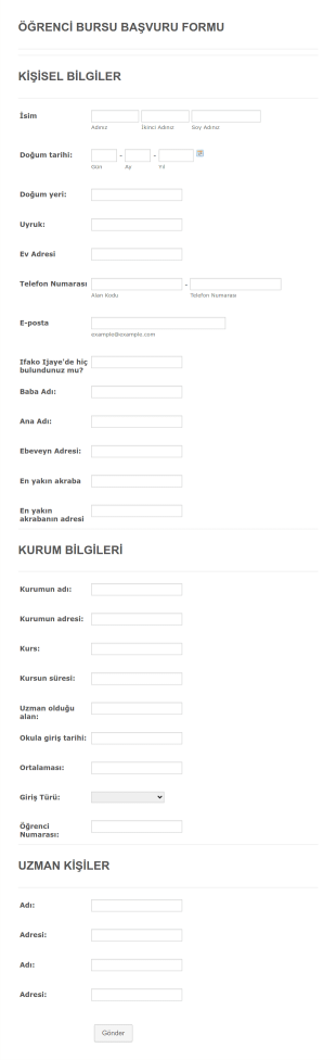 Öğrenci Bursu Başvuru Form Template