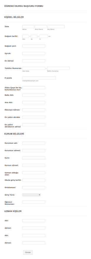 Öğrenci Bursu Başvuru Form Şablonu