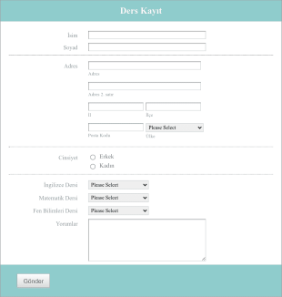 Öğrenci Ders Kayıt Form Template