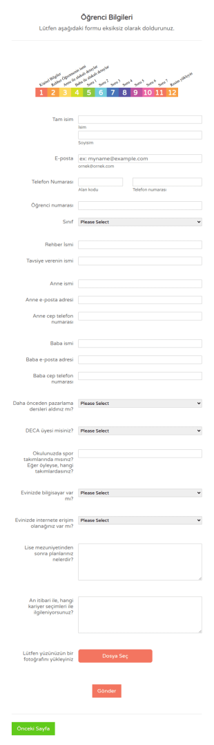Öğrenci Detaylı Bilgi Form Şablonu