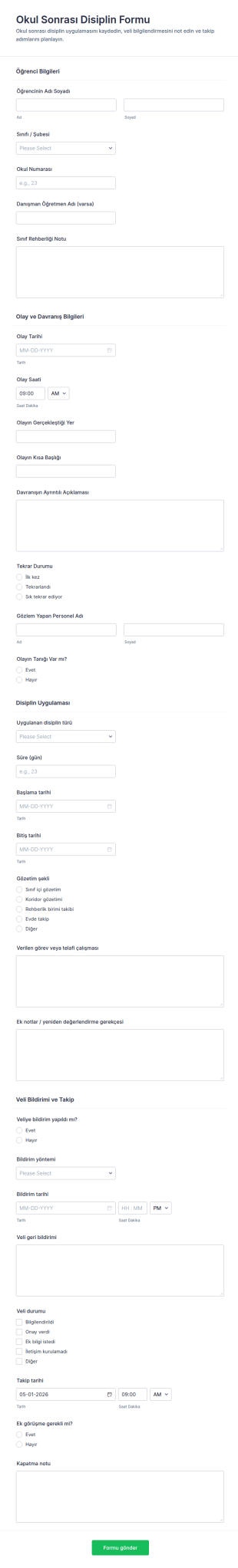 Öğrenci Disiplin İşlemleri Form Şablonu