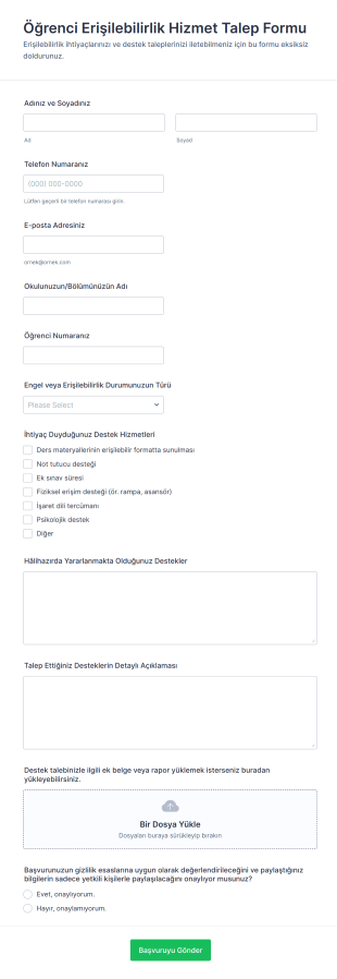 Öğrenci Erişilebilirlik Hizmet Talep Form Şablonu