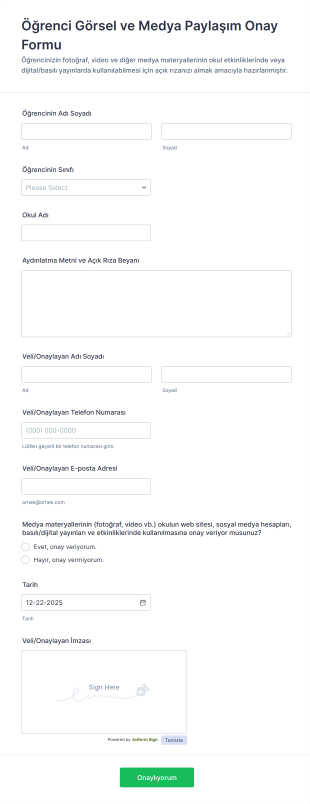 Öğrenci Görsel Ve Medya Paylaşım Onay Form Template