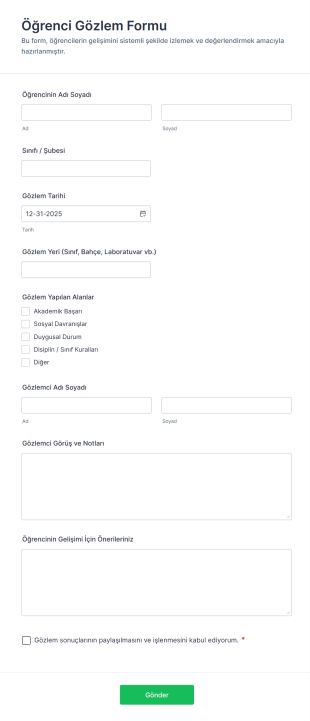 Öğrenci Gözlem Form Template