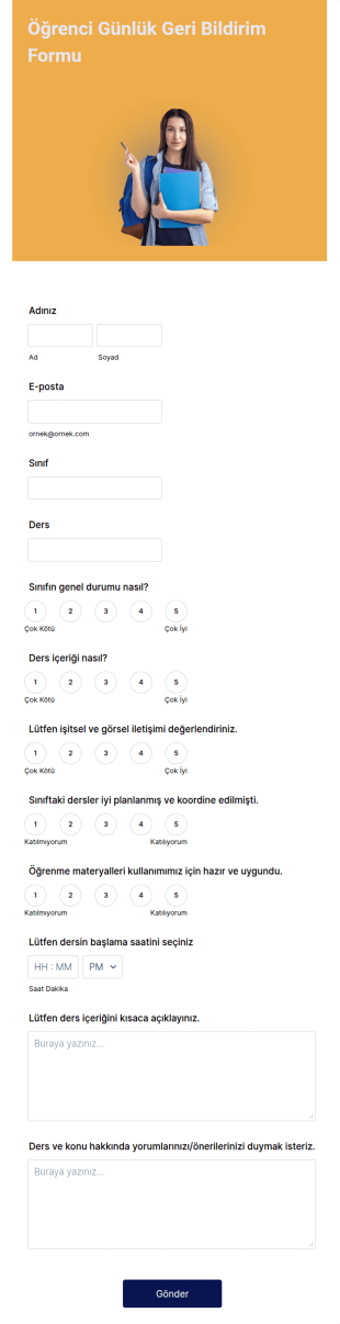 Öğrenci Günlük Geri Bildirim Form Şablonu