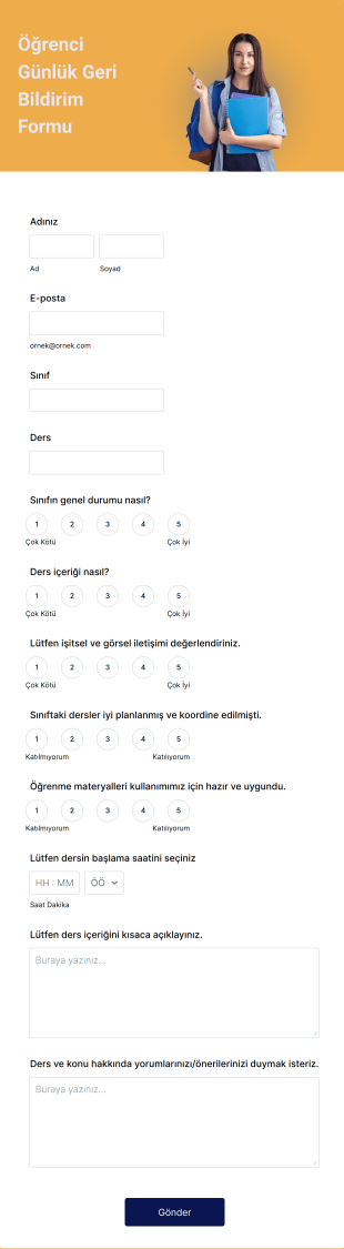 Öğrenci Günlük Geri Bildirim Form Template