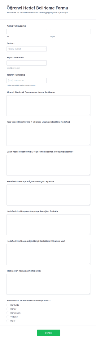 Öğrenci Hedef Belirleme Form Şablonu