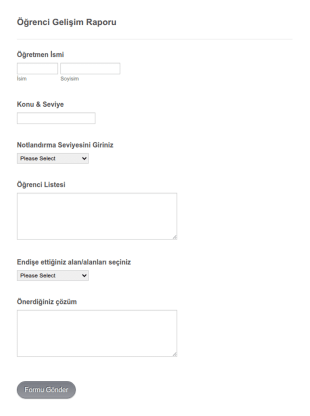 Öğrenci İlerleme Raporu Form Şablonu