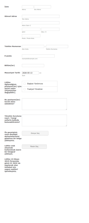Ogrenci Isleri Basvuru Form Şablonu