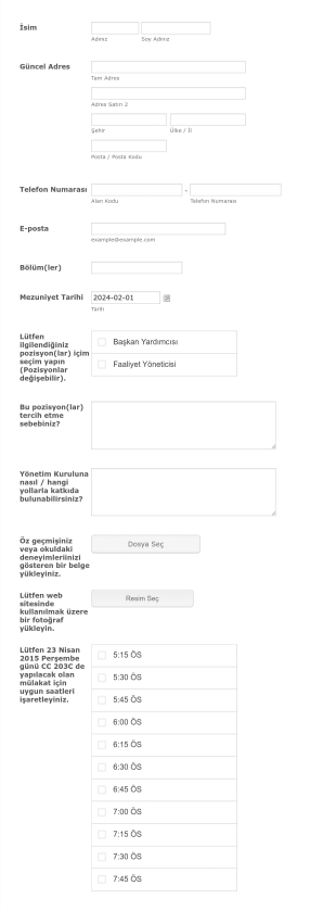 Ogrenci Isleri Basvuru Form Template
