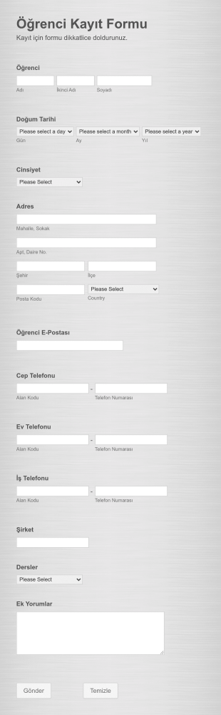 Öğrenci Kayıt Formu 2 Form Şablonu