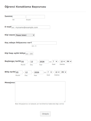 Öğrenci Konaklama Başvuru Form Şablonu