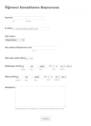 Öğrenci Konaklama Başvuru Form Şablonu