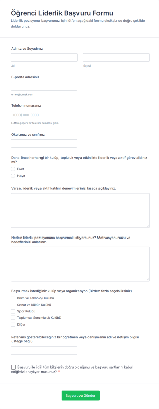 Öğrenci Liderlik Başvuru Form Template