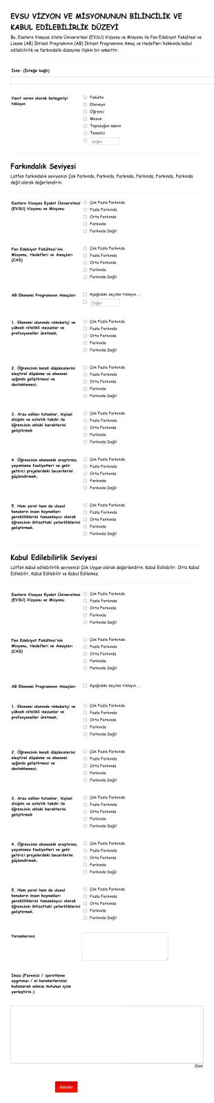 Öğrenci Memnuniyeti Anketi Form Template